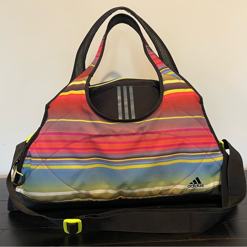 Adidas Climaproof gym bag. Black and rainbow.